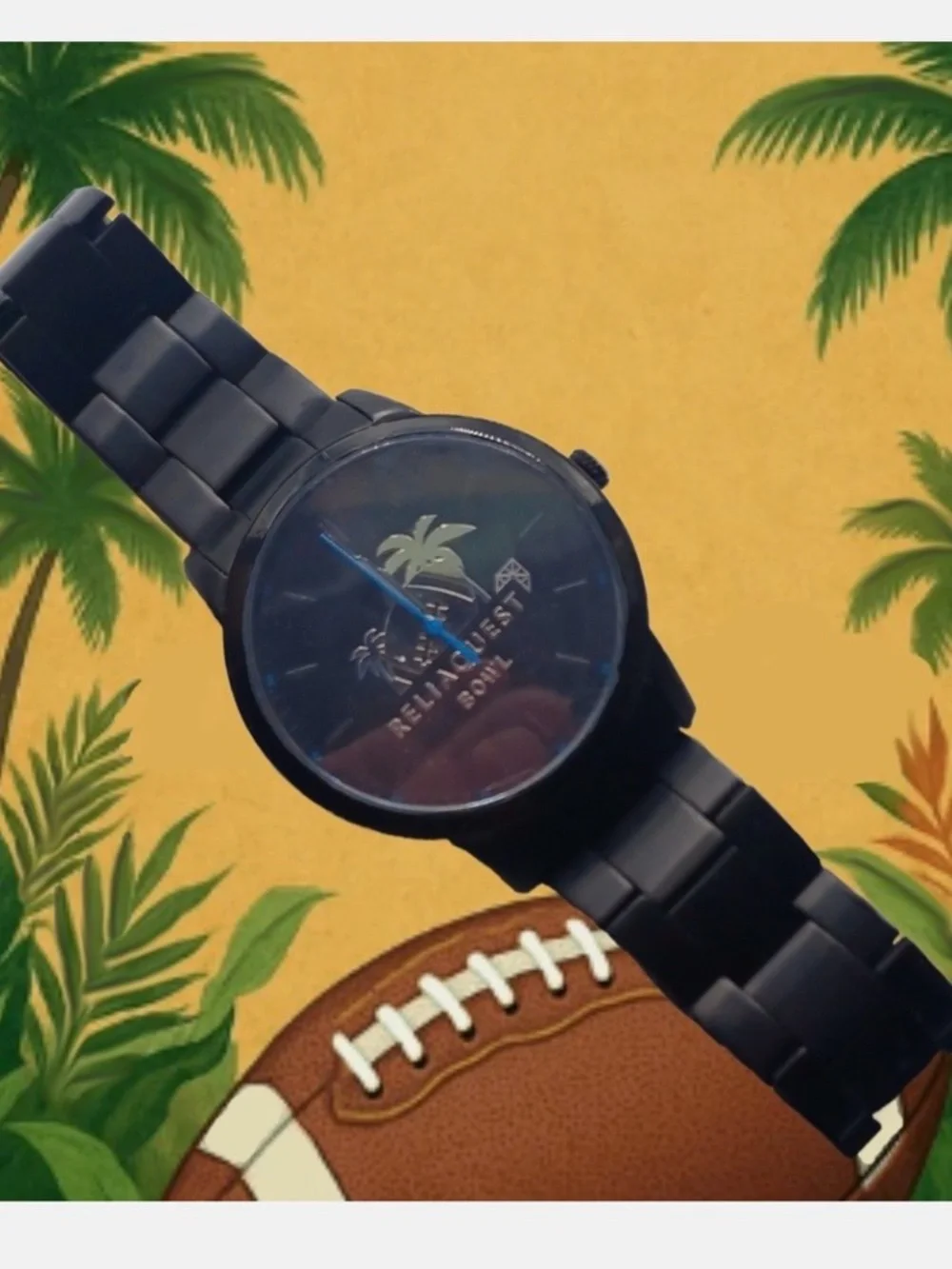 NWT FOSSIL Men's Black Reliaquest Bowl Promotional Quartz Wrist Watch,